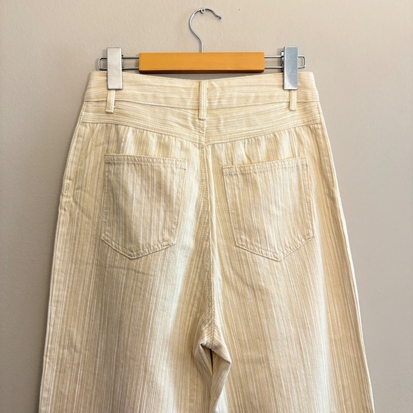 Cream & White Stripe Textured Wide Leg Denim Tailored Trousers - Picture 12 of 14